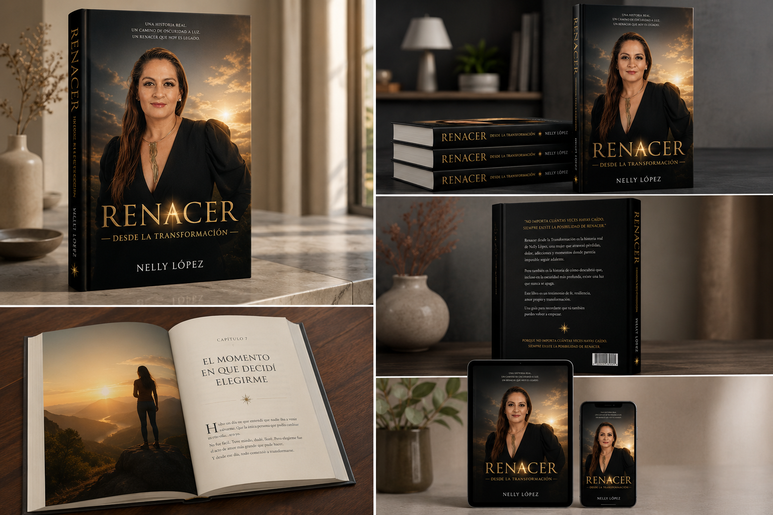 Mockups del libro físico y digital Renacer