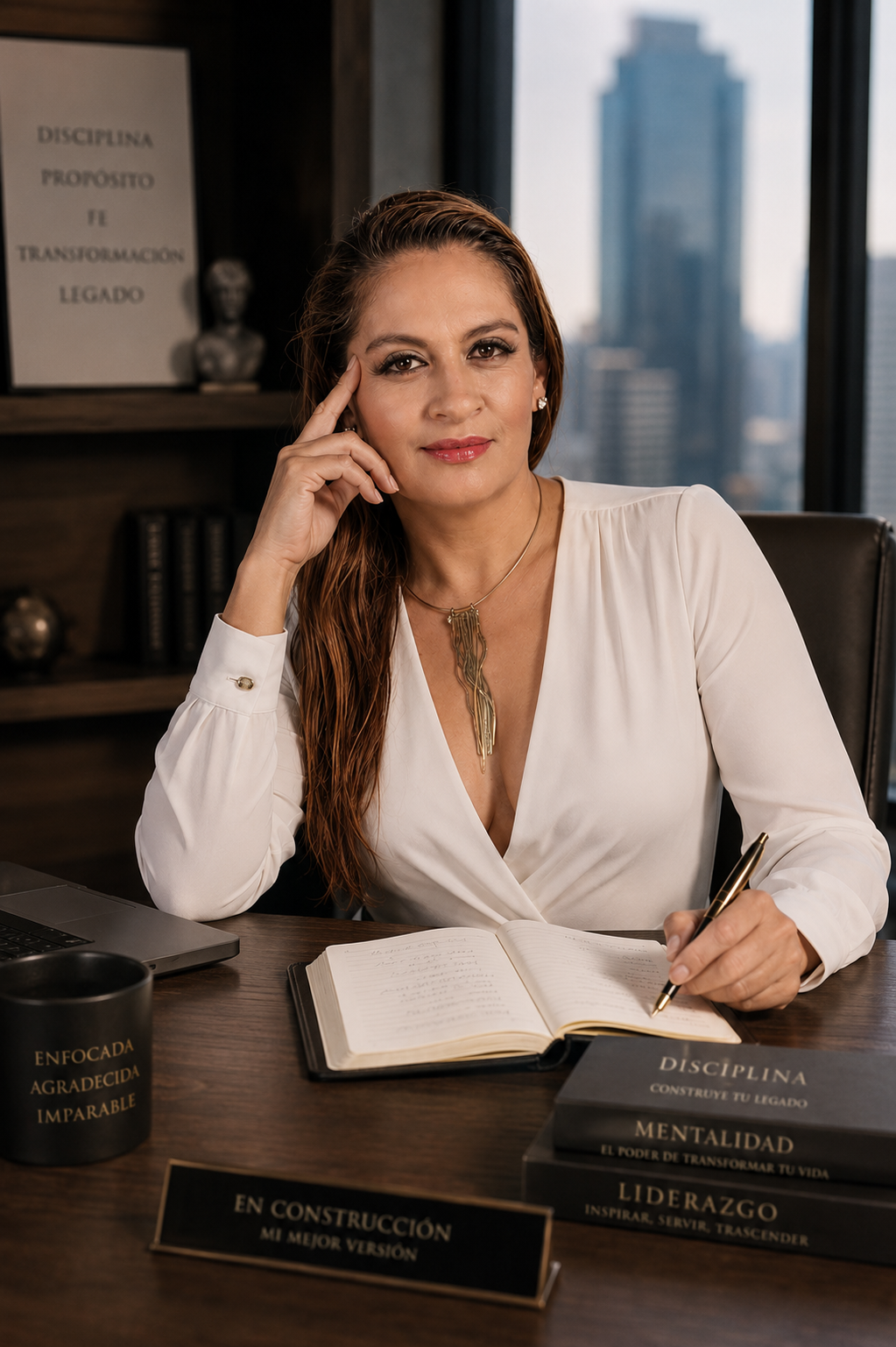 Nelly López escribiendo su libro